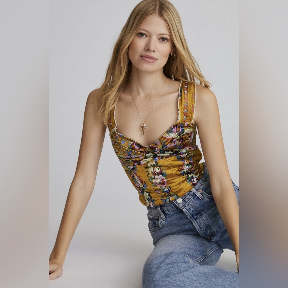 Anthropologie Floral Yellow Top